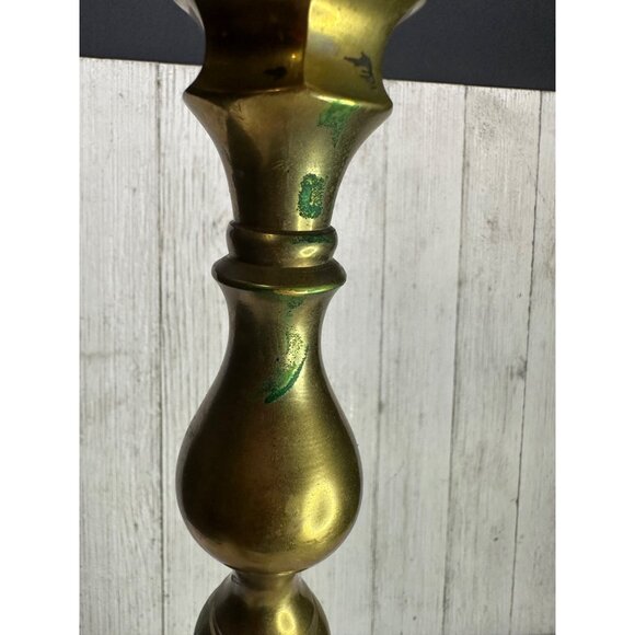 Vintage Brass Large Pillar Candle Stick Holder Scalloped Top 15" Tall Home Decor - Picture 7 of 8